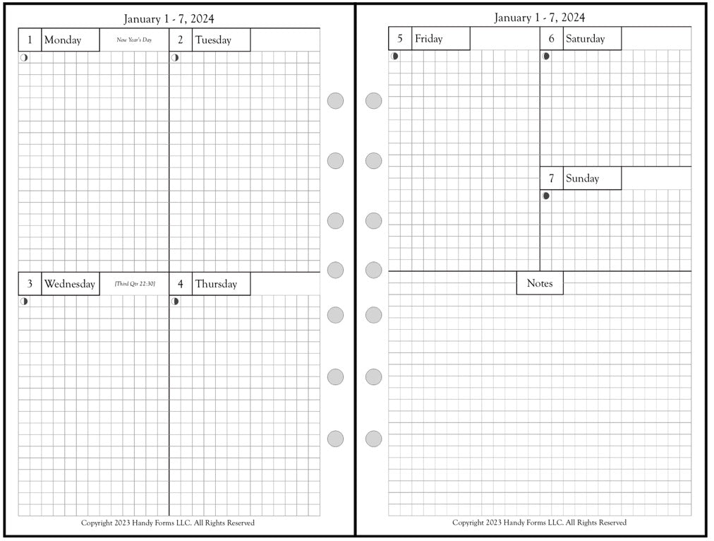 Half-letter size Weekly and Monthly Planner, 2 Pages Per Week, 2 Pages Per Month, Style H