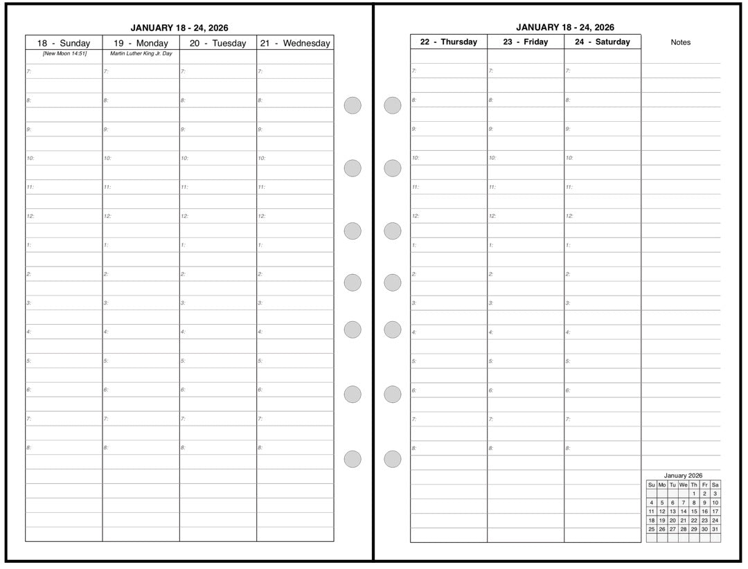 Half-letter size Weekly and Monthly Planner, 2 Pages Per Week, 2 Pages Per Month, Style V8