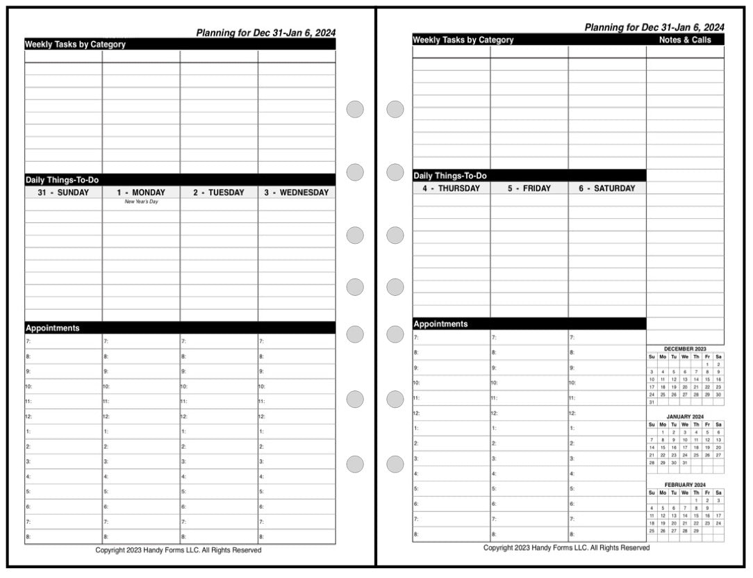 Half-letter size Weekly and Monthly Planner, 2 Pages Per Week, 2 Pages Per Month, Style VT