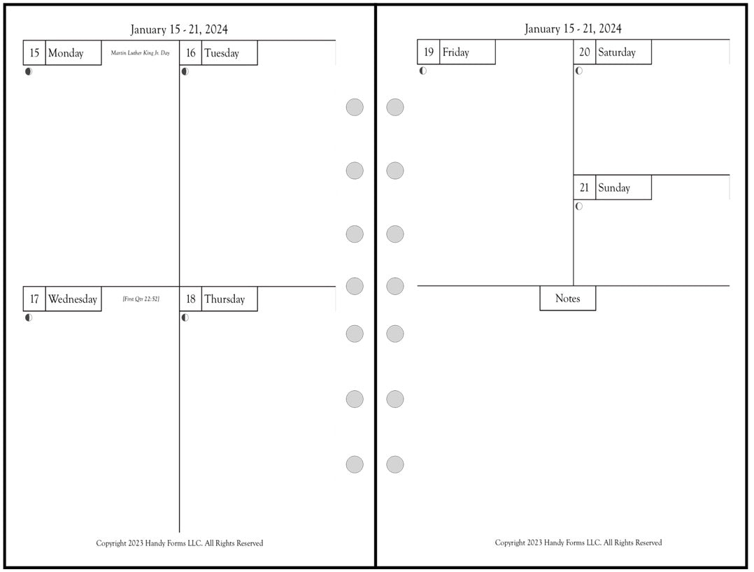 Half-letter size Weekly and Monthly Planner, 2 Pages Per Week, 2 Pages Per Month, Style H