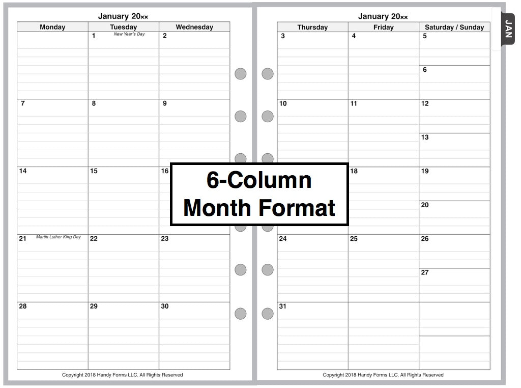 Half-letter size Weekly and Monthly Planner, 2 Pages Per Week, 2 Pages Per Month, Style F