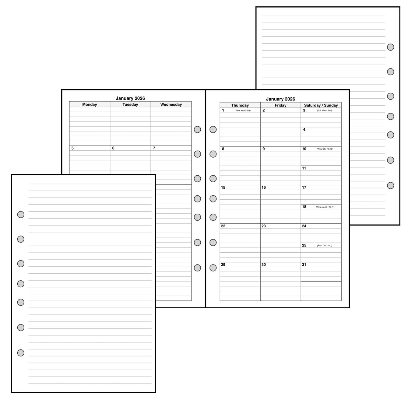 Classic (Half-Letter) Monthly Planner, 2 Pages Per Month, 6-Column Month, With Lines