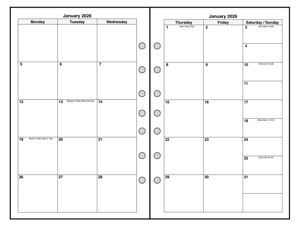 Classic Weekly and Monthly Planner, 1 Page Per Week, 2 Pages Per Month, Style H