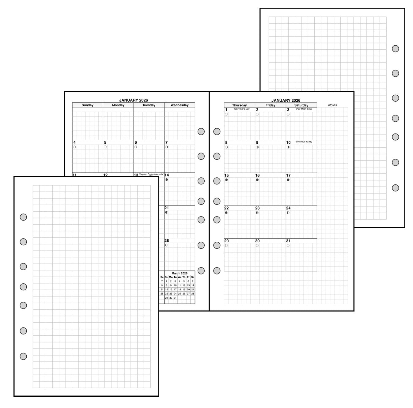 Classic (Half-Letter) Monthly Planner, 2 Pages Per Month, 7-Column Month, With Grid