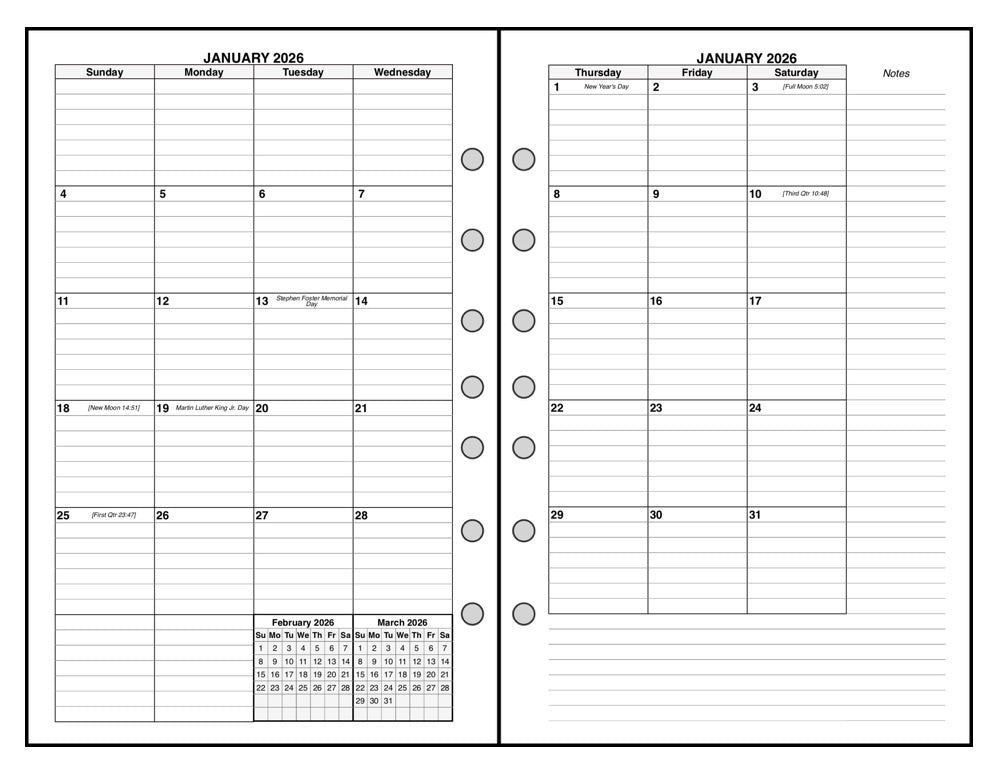 Classic (Half-Letter) Monthly Planner, 2 Pages Per Month, 7-Column Month, With Lines