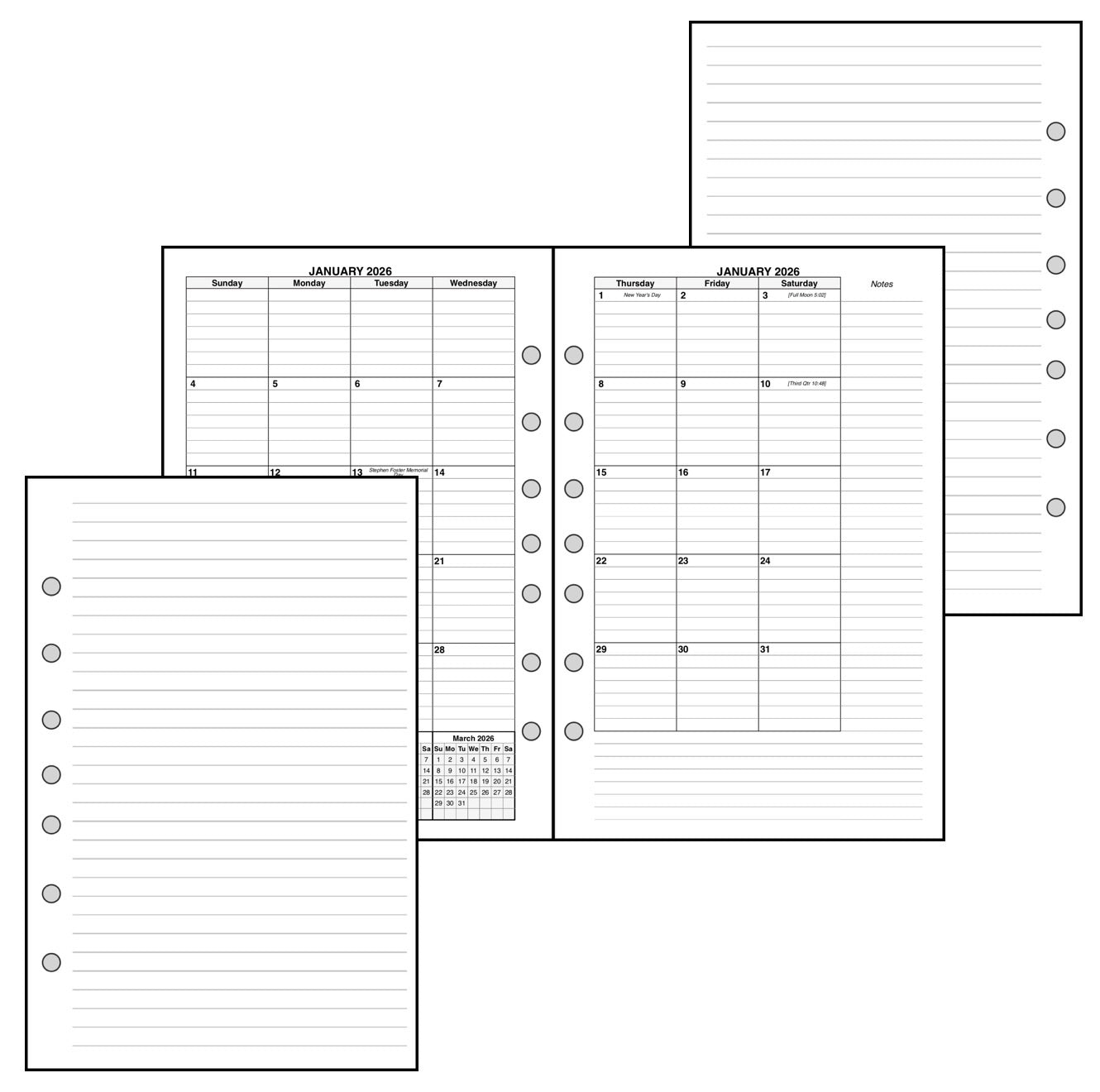 Classic (Half-Letter) Monthly Planner, 2 Pages Per Month, 7-Column Month, With Lines