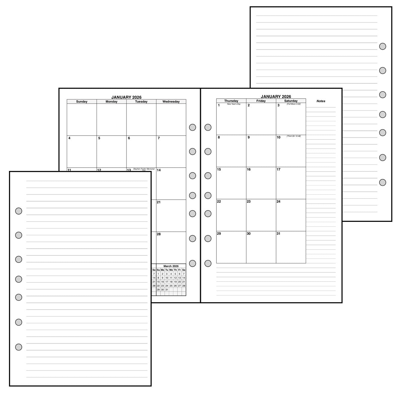 Classic (Half-Letter) Monthly Planner, 2 Pages Per Month, 7-Column Month, No Lines