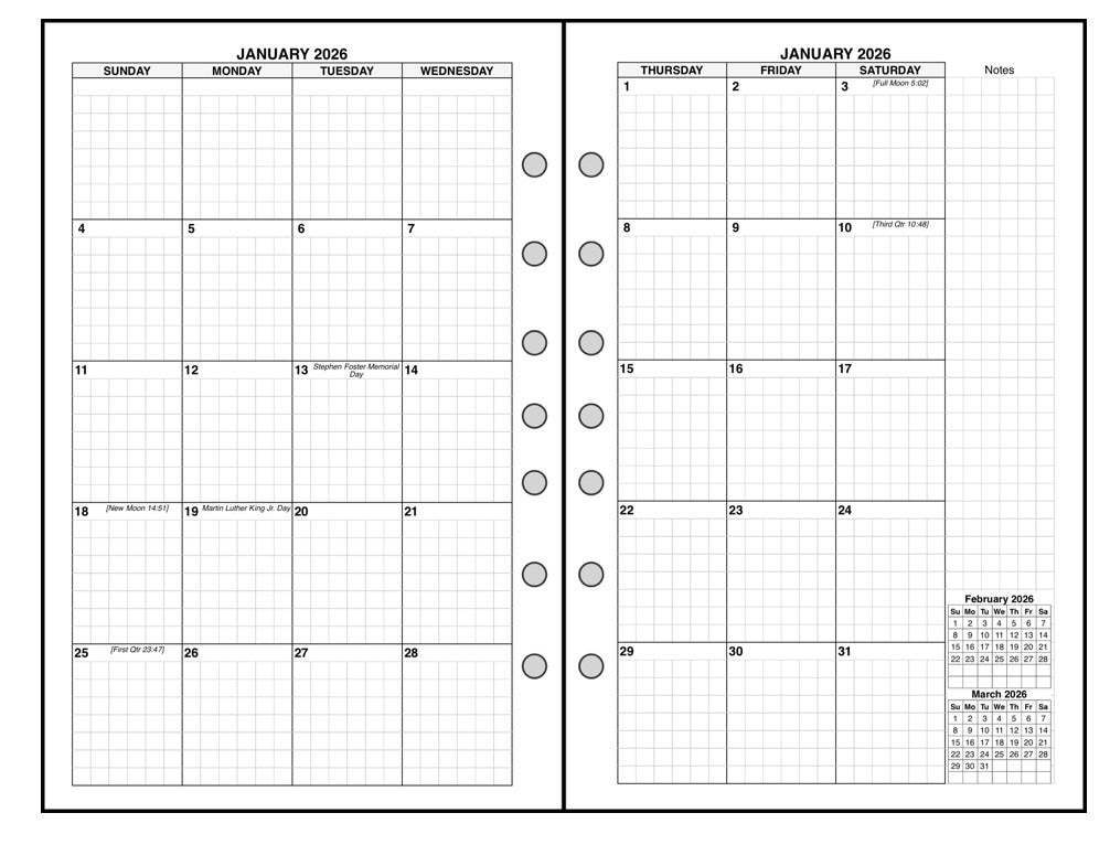 Classic (Half-Letter) Monthly Planner, 2 Pages Per Month, 8-Column Month, With Lines