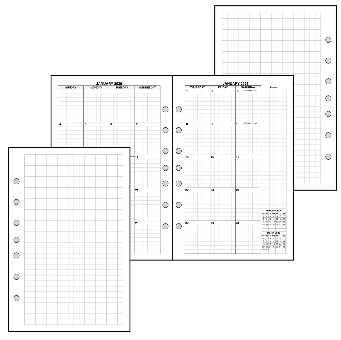 Classic (Half-Letter) Monthly Planner, 2 Pages Per Month, 8-Column Month, With Lines
