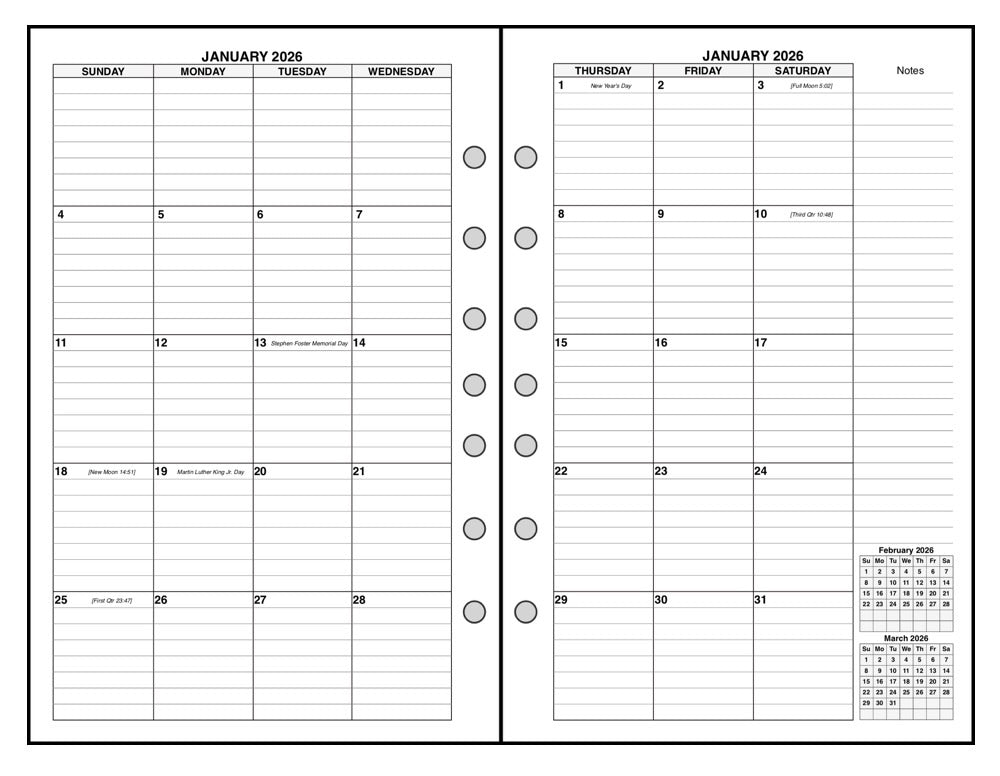 Classic (Half-Letter) Monthly Planner, 2 Pages Per Month, 8-Column Month, With Lines