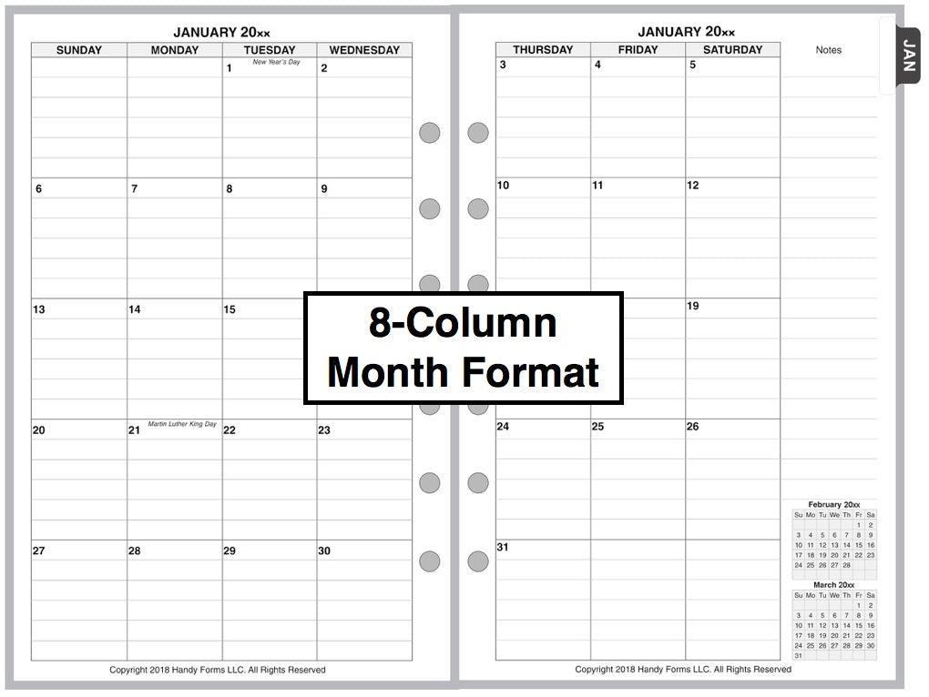 Half-letter size Monthly Planner, 4 Pages Per Month, With Lines