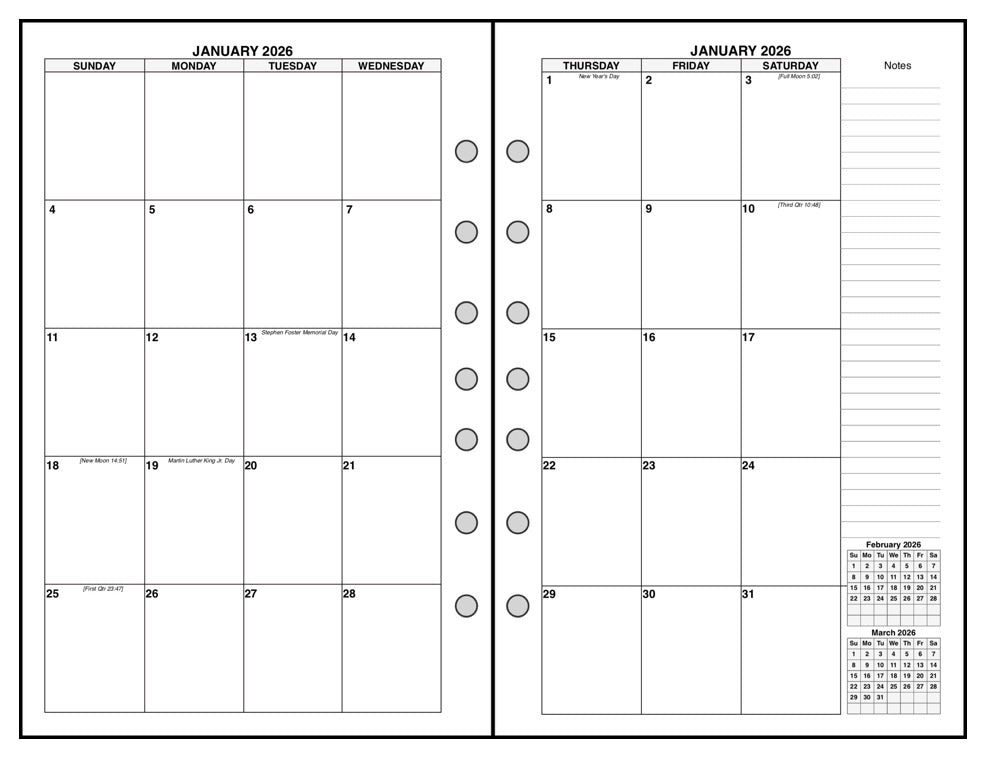 Classic (Half-Letter) Monthly Planner, 2 Pages Per Month, 8-Column Month, No Lines