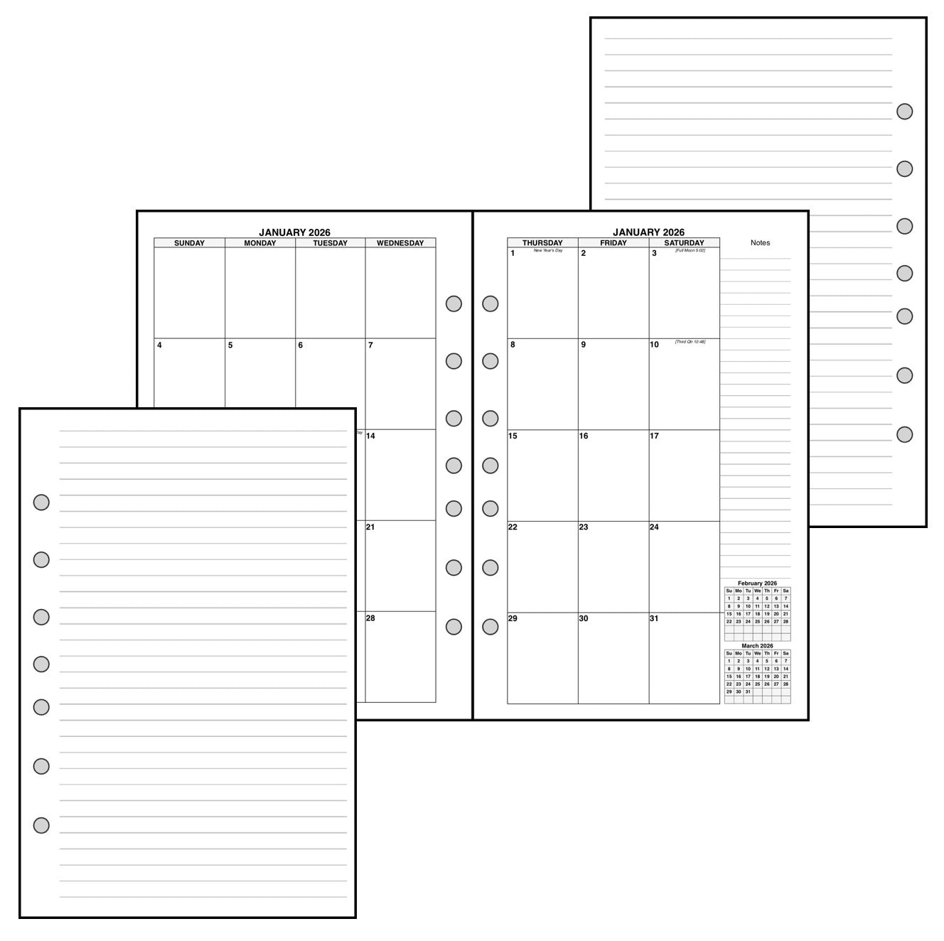 Classic (Half-Letter) Monthly Planner, 2 Pages Per Month, 8-Column Month, No Lines