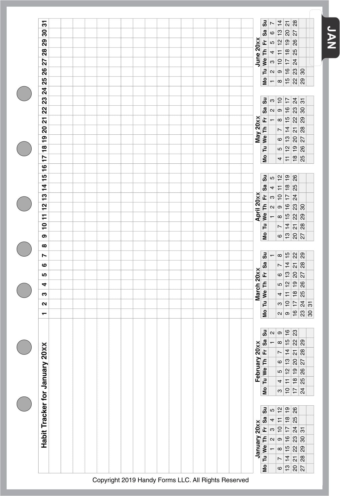 Half-letter size Monthly Planner and Habit Tracker, With Lines