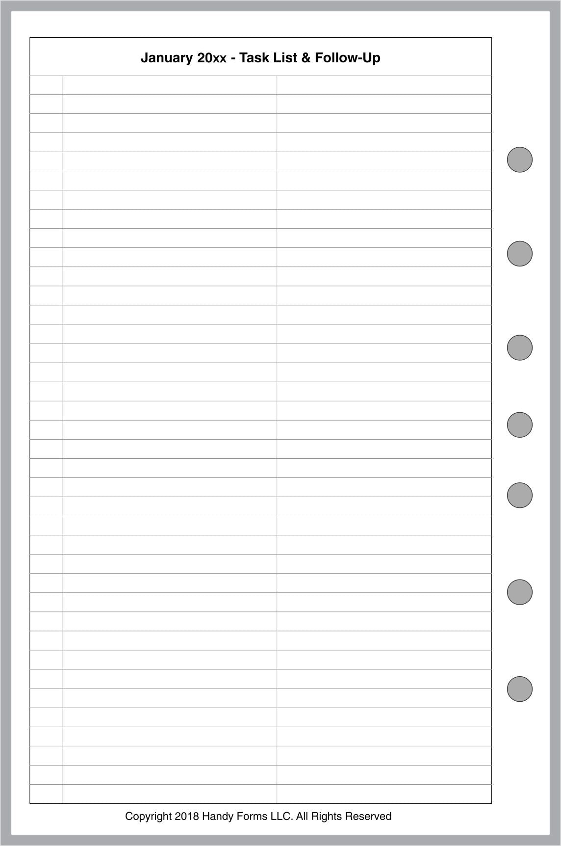 Half-letter size Monthly Planner, 4 Pages Per Month, No Lines