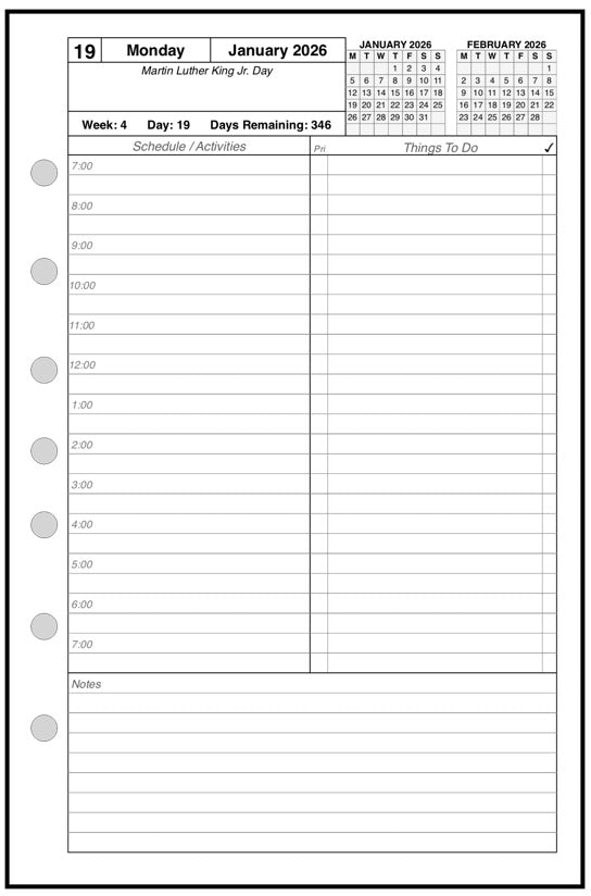 Half-letter size Daily and Monthly Planner, 1 Page Per Day, 2 Pages Per Month, With Lines, Style A
