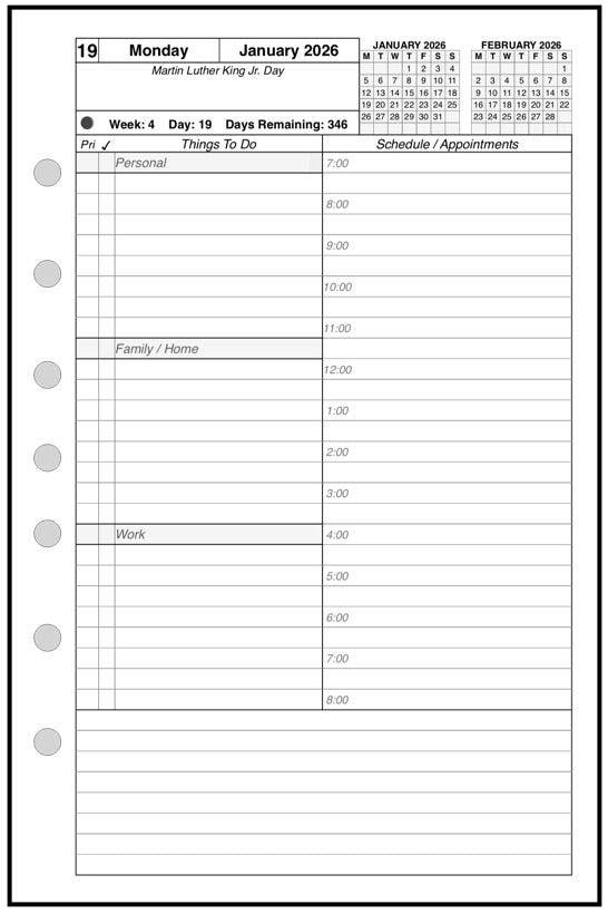 Half-letter size Daily and Monthly Planner, 1 Page Per Day, 2 Pages Per Month, With Lines, Style AS