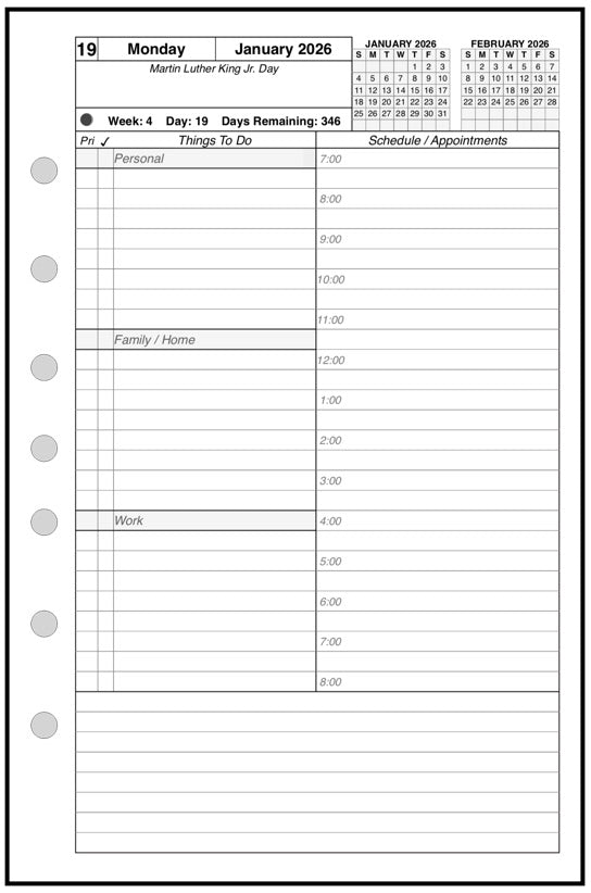 Half-letter size Daily and Monthly Planner, 1 Page Per Day, 2 Pages Per Month, With Lines, Style AS