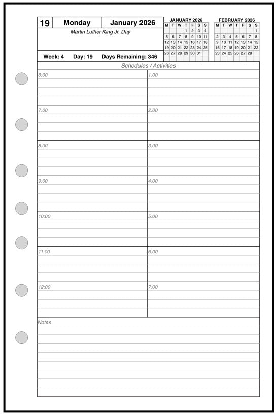 Half-letter size Daily and Monthly Planner, 1 Page Per Day, 2 Pages Per Month, With Lines, Style C