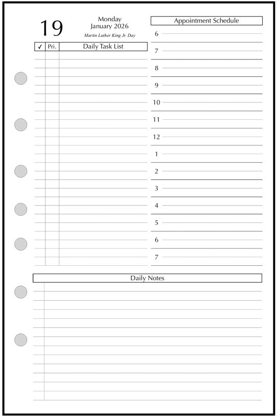 Half-letter size Daily and Monthly Planner, 1 Page Per Day, 2 Pages Per Month, With Lines, Style D1