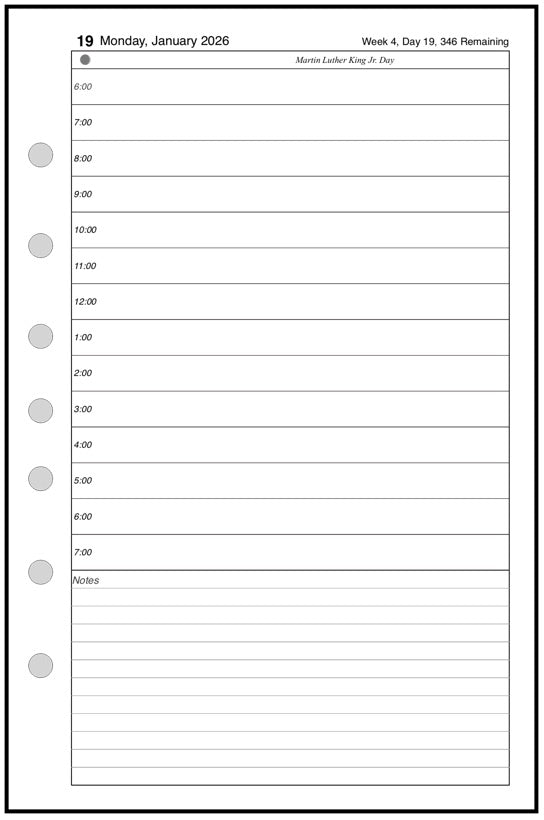 Half-letter size Daily and Monthly Planner, 1 Page Per Day, 2 Pages Per Month, No Lines, Style B