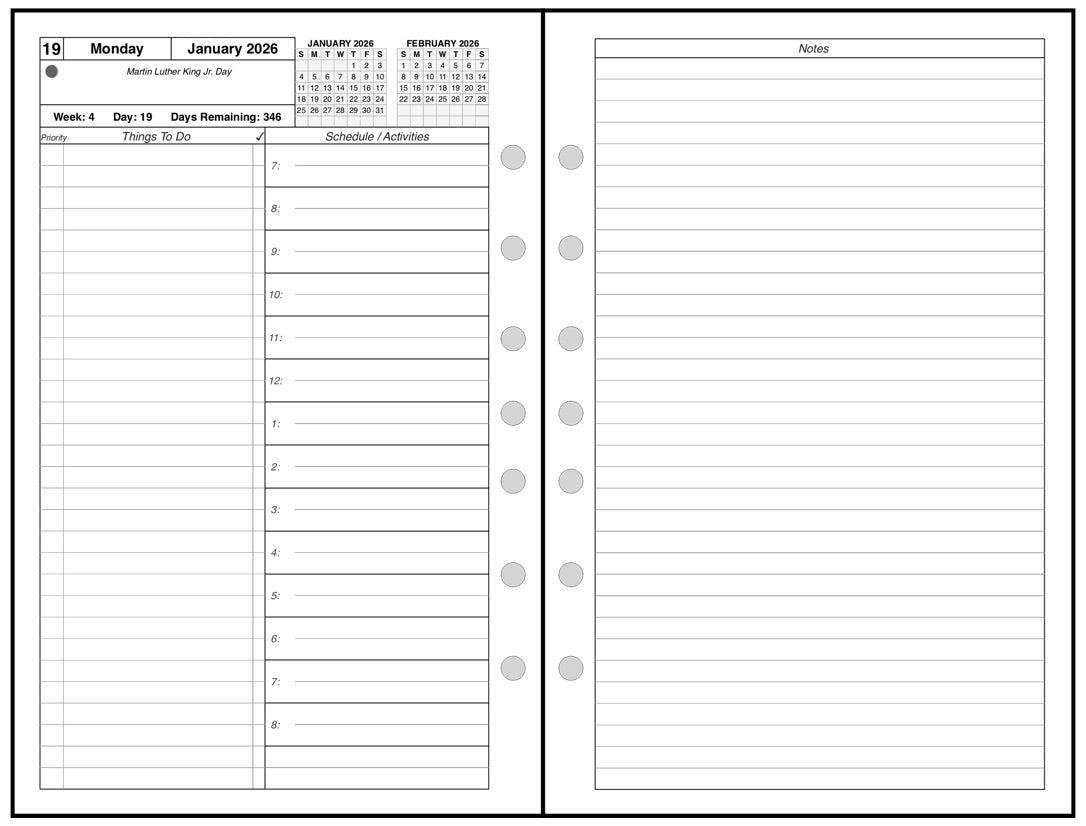 Half-letter size Daily and Monthly Planner, 2 Pages Per Day, 2 Pages Per Month, With Lines, Style A
