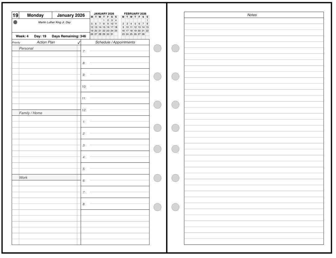 Half-letter size Daily and Monthly Planner, 2 Pages Per Day, 2 Pages Per Month, With Lines, Style AS