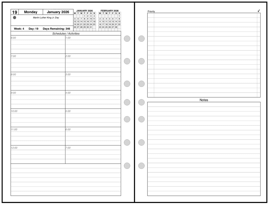 Half-letter size Daily and Monthly Planner, 2 Pages Per Day, 2 Pages Per Month, With Lines, Style C