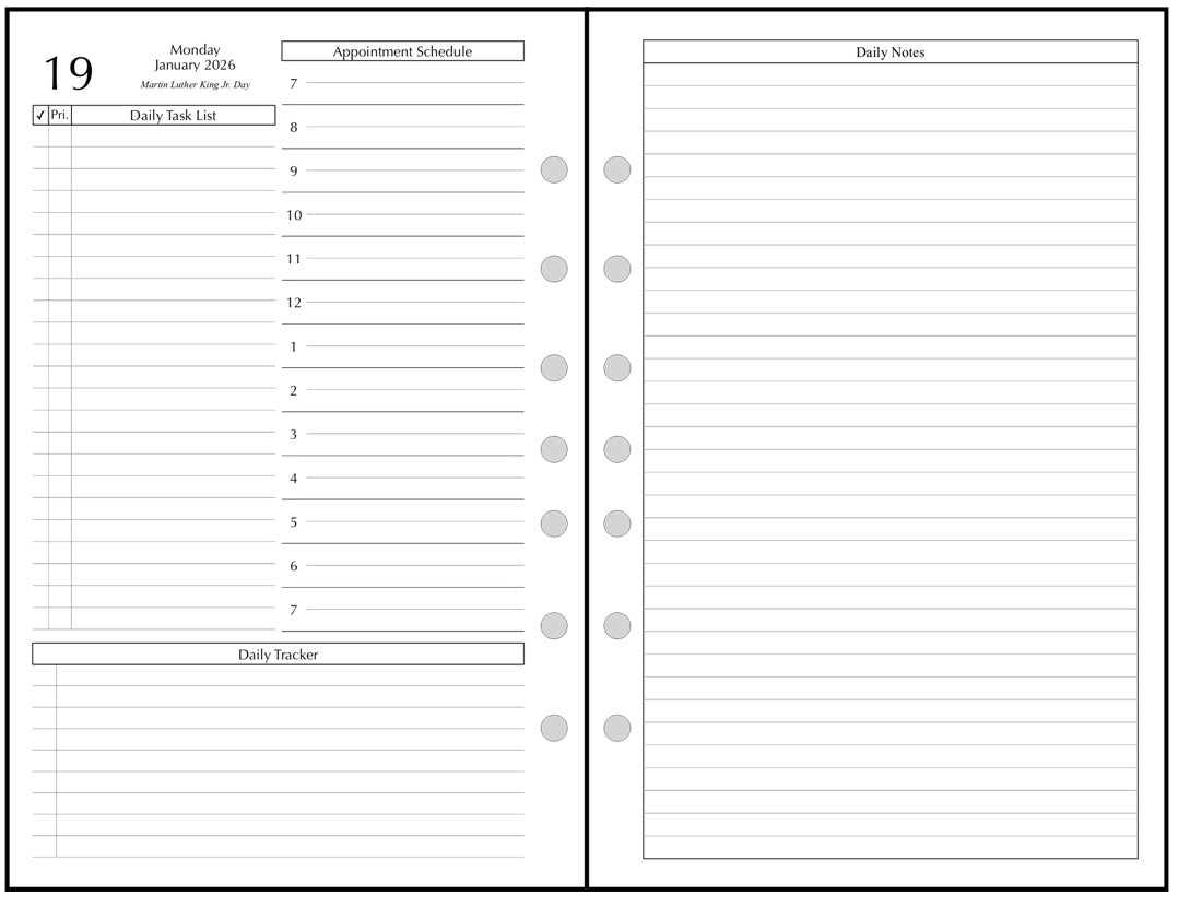 Half-letter size Daily and Monthly Planner, 2 Pages Per Day, 2 Pages Per Month, With Lines, Style D1