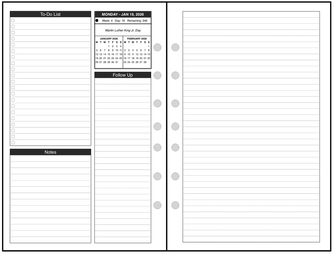 Half-letter size Daily and Monthly Planner, 2 Pages Per Day, 2 Pages Per Month, With Lines, Style D