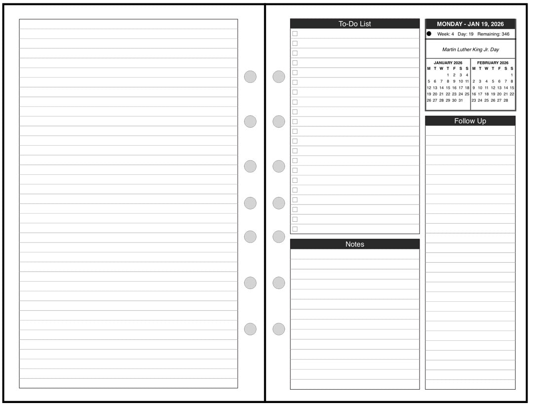 Half-letter size Daily and Monthly Planner, 2 Pages Per Day, 2 Pages Per Month, With Lines, Style D1