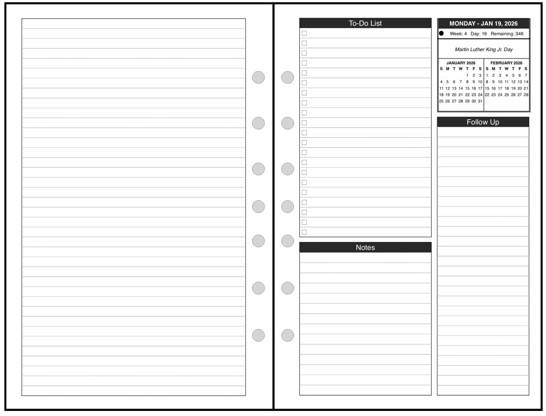 Half-letter size Daily and Monthly Planner, 2 Pages Per Day, 2 Pages Per Month, With Lines, Style D1