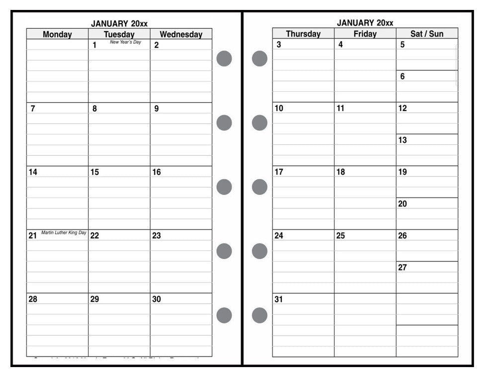 Mini Weekly and Monthly Planner, 1 Page Per Week, 2 Pages Per Month, With Grid, Style B
