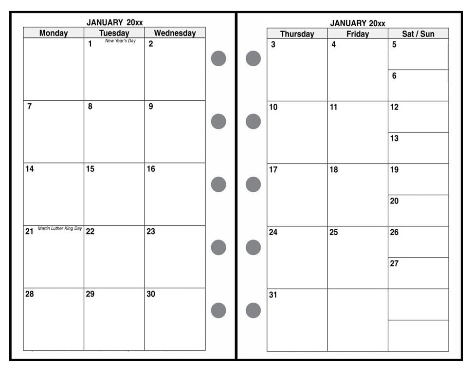 Mini Weekly and Monthly Planner, 1 Page Per Week, 2 Pages Per Month, No Lines, Style H