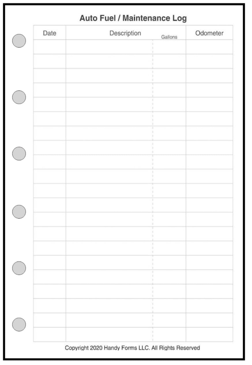 Pocket Automobile Fuel & Maintenance Log