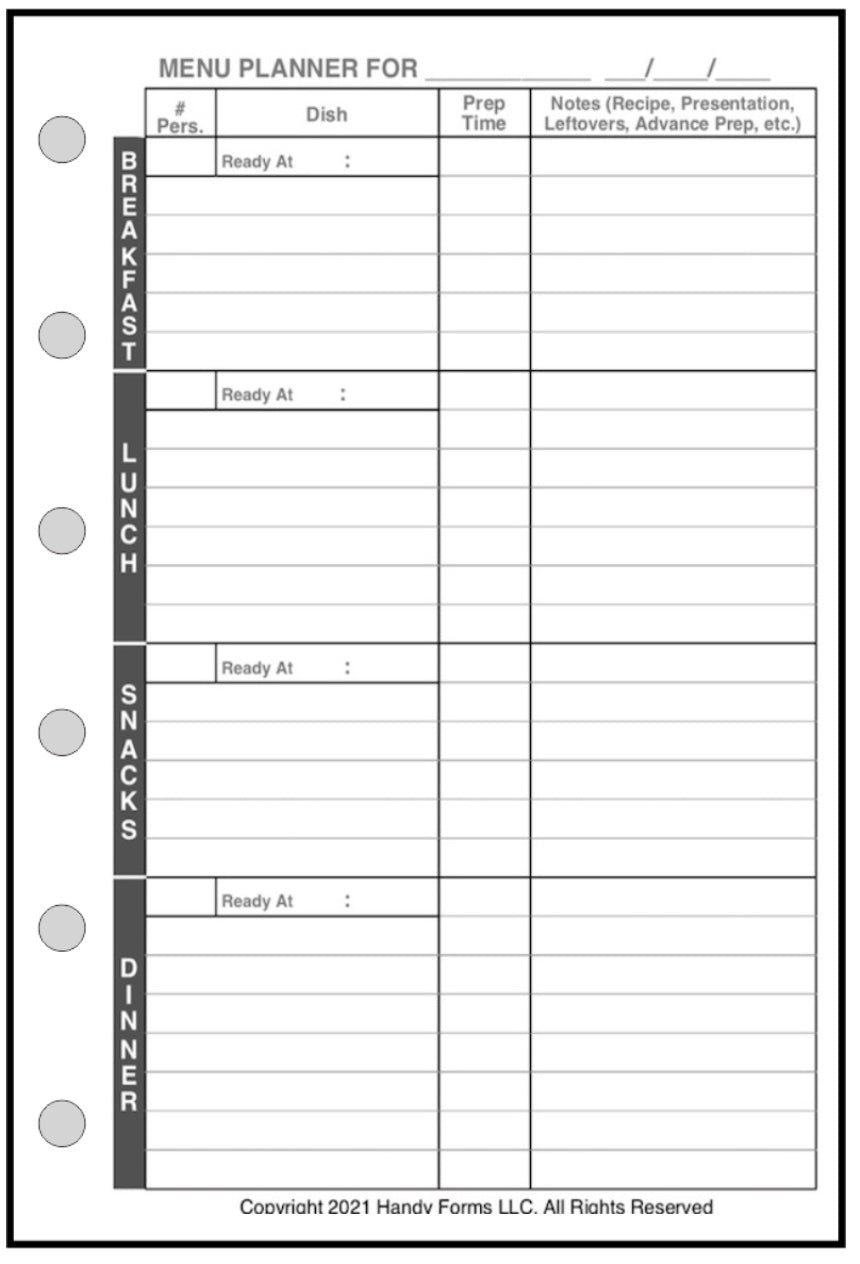 Pocket Daily and Weekly Menu Planner