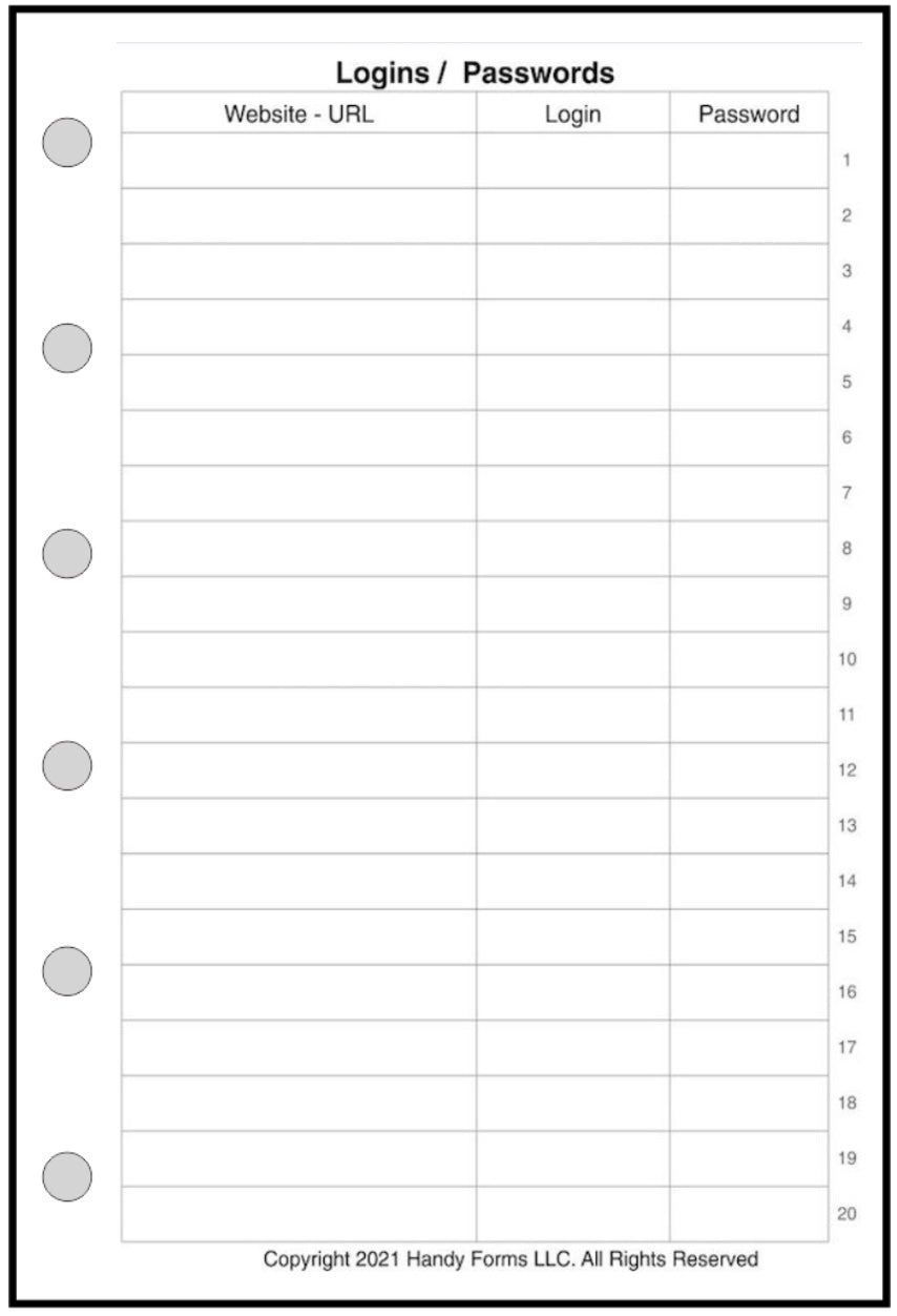 Pocket Login / Password Reference