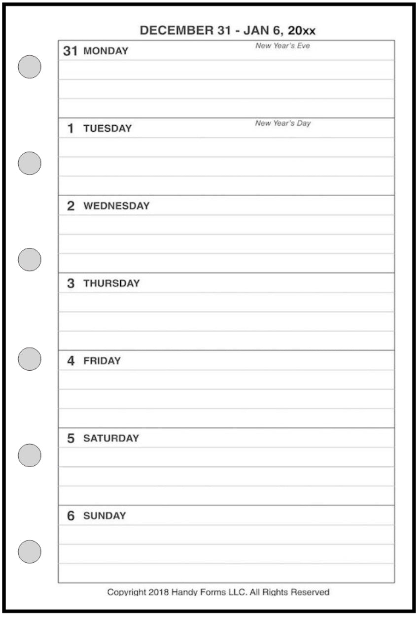 Pocket Weekly and Monthly Planner, 1 Page Per Week, 2 Pages Per Month, With Lines, Style A