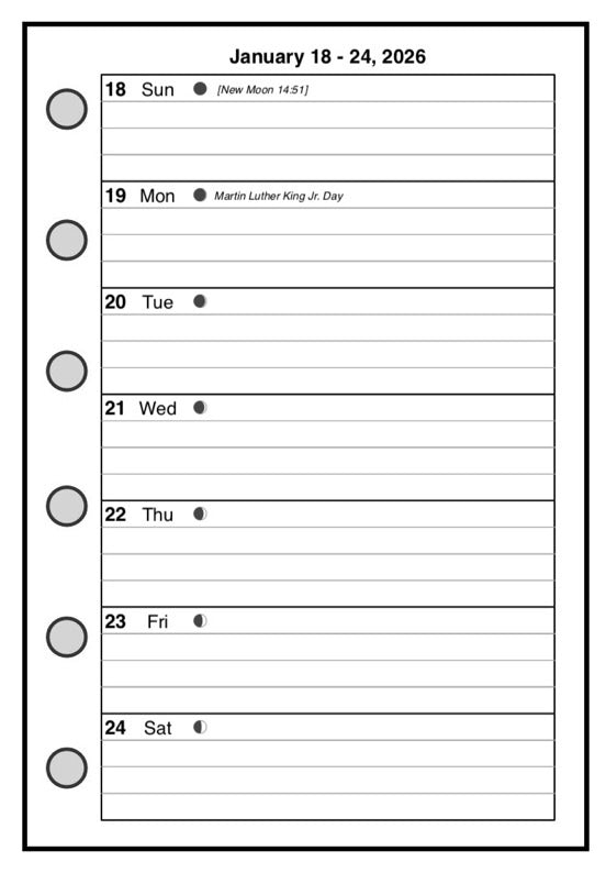 Pocket Weekly and Monthly Planner, 1 Page Per Week, 2 Pages Per Month, Style A