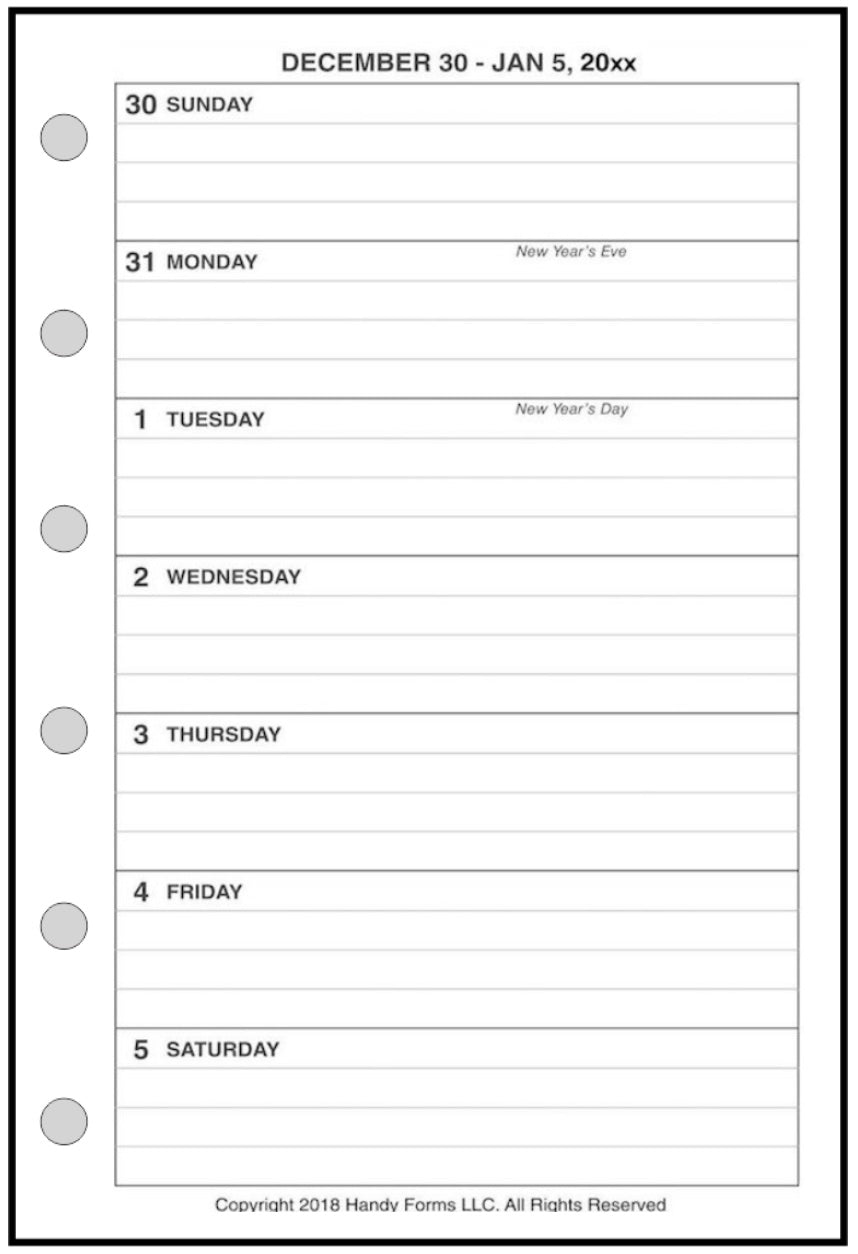 Pocket Weekly and Monthly Planner, 1 Page Per Week, 2 Pages Per Month, With Lines, Style A
