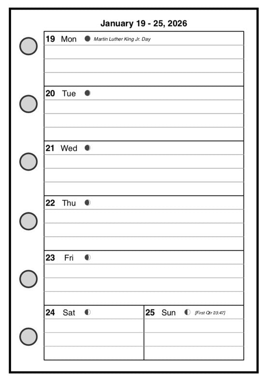 Pocket Weekly and Monthly Planner, 1 Page Per Week, 2 Pages Per Month, Style B