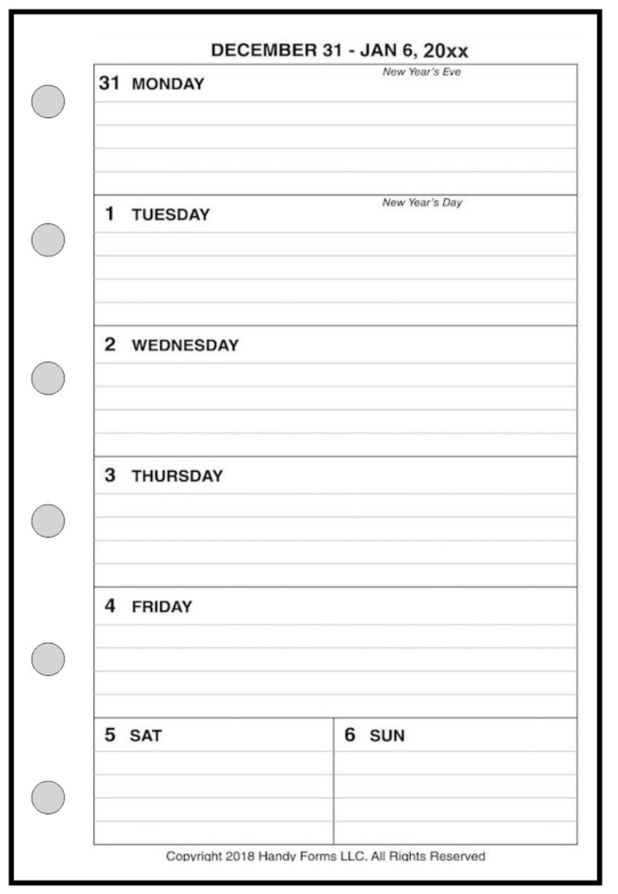 Pocket Weekly and Monthly Planner, 1 Page Per Week, 2 Pages Per Month, With Lines, Style B