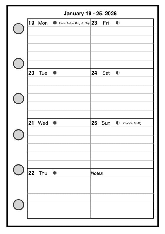 Pocket Weekly and Monthly Planner, 1 Page Per Week, 2 Pages Per Month, Style D