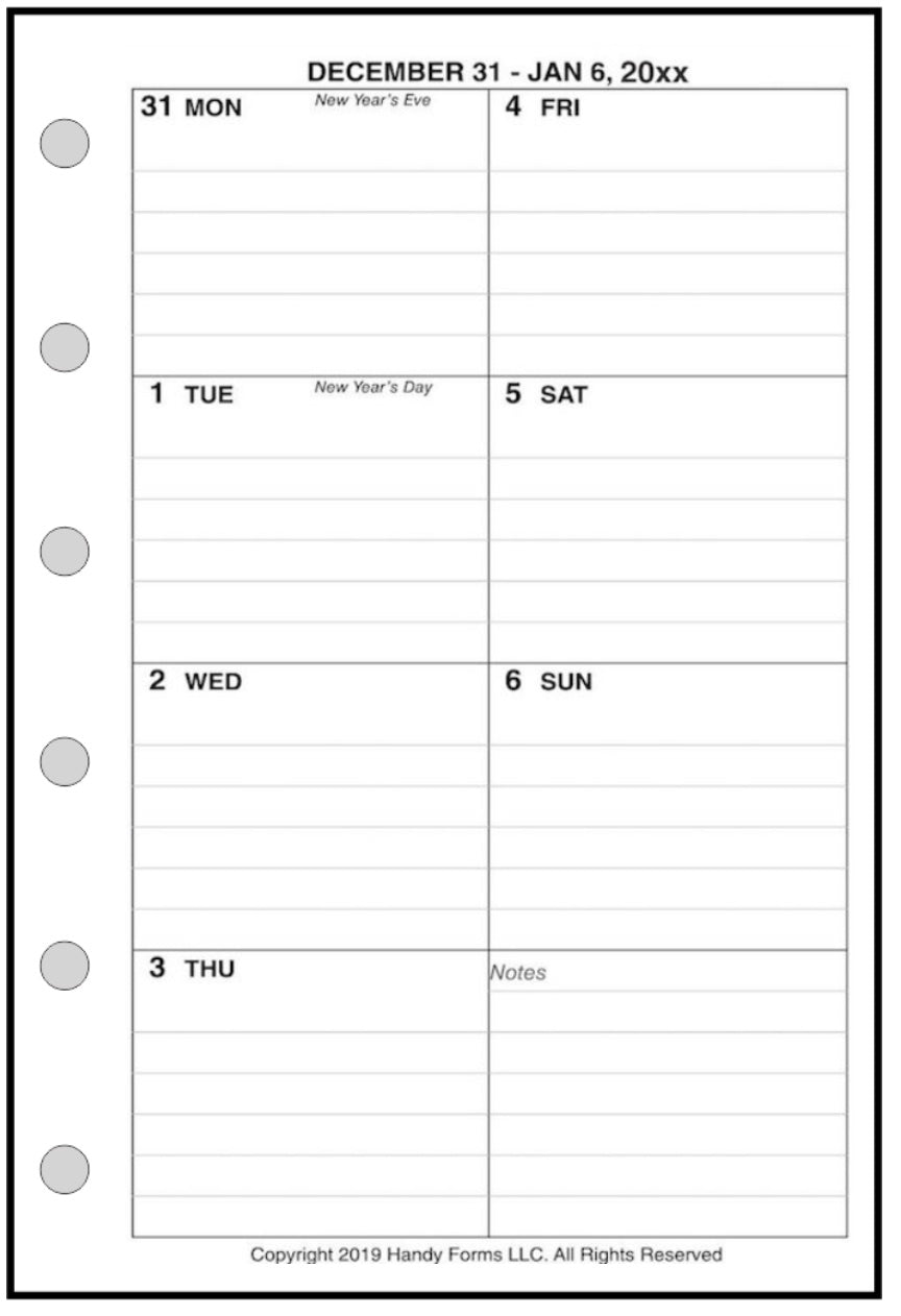 Pocket Weekly and Monthly Planner, 1 Page Per Week, 2 Pages Per Month, With Lines, Style D