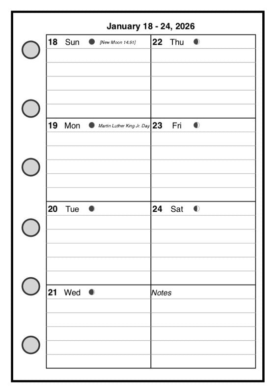 Pocket Weekly and Monthly Planner, 1 Page Per Week, 2 Pages Per Month, Style D