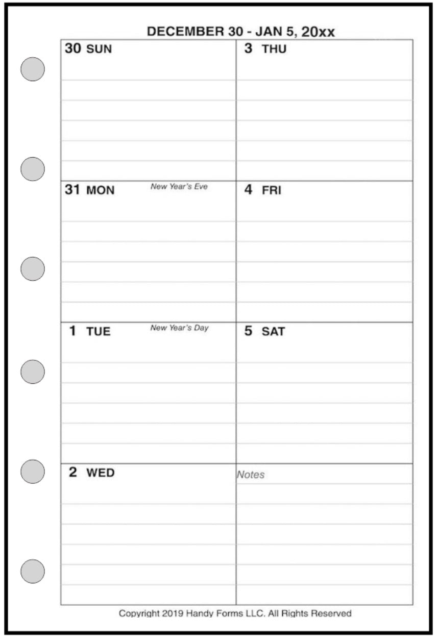 Pocket Weekly and Monthly Planner, 1 Page Per Week, 2 Pages Per Month, With Lines, Style D