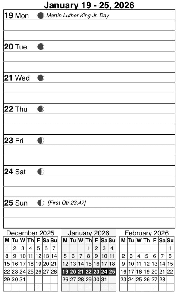 Pocket Weekly and Monthly Planner, 1 Page Per Week, 2 Pages Per Month, Style E