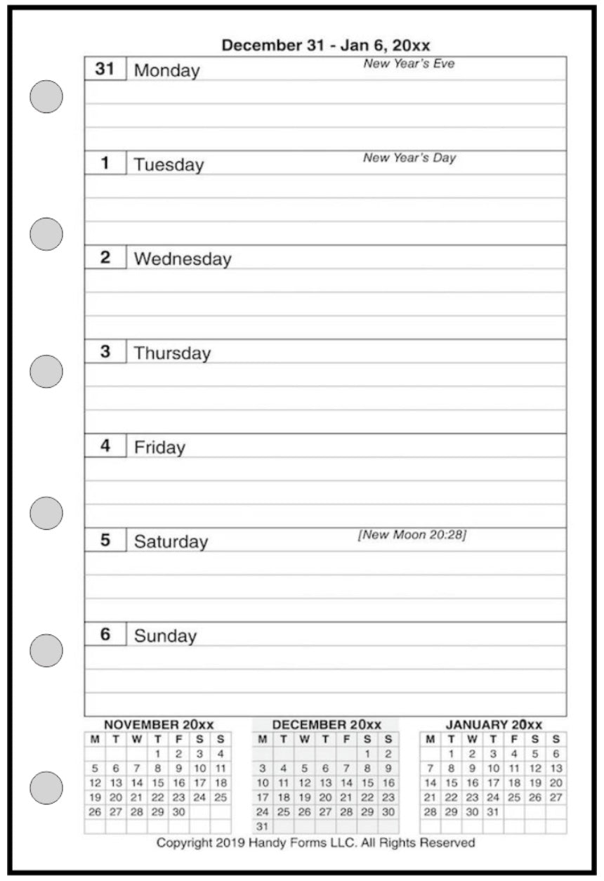 Pocket Weekly and Monthly Planner, 1 Page Per Week, 2 Pages Per Month, With Lines, Style E
