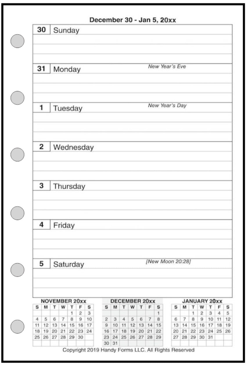 Pocket Weekly and Monthly Planner, 1 Page Per Week, 2 Pages Per Month, With Lines, Style E