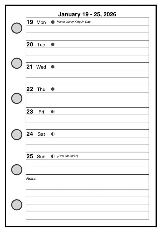 Pocket Weekly and Monthly Planner, 1 Page Per Week, 2 Pages Per Month, Style G